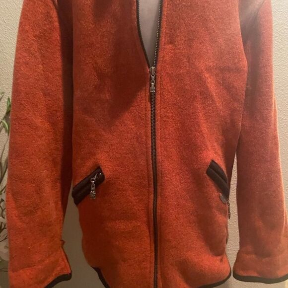 Giesswein Wool Fall Winter Orange Coat Sweater Jacket Made In Austria - Size 34 - Picture 3 of 15